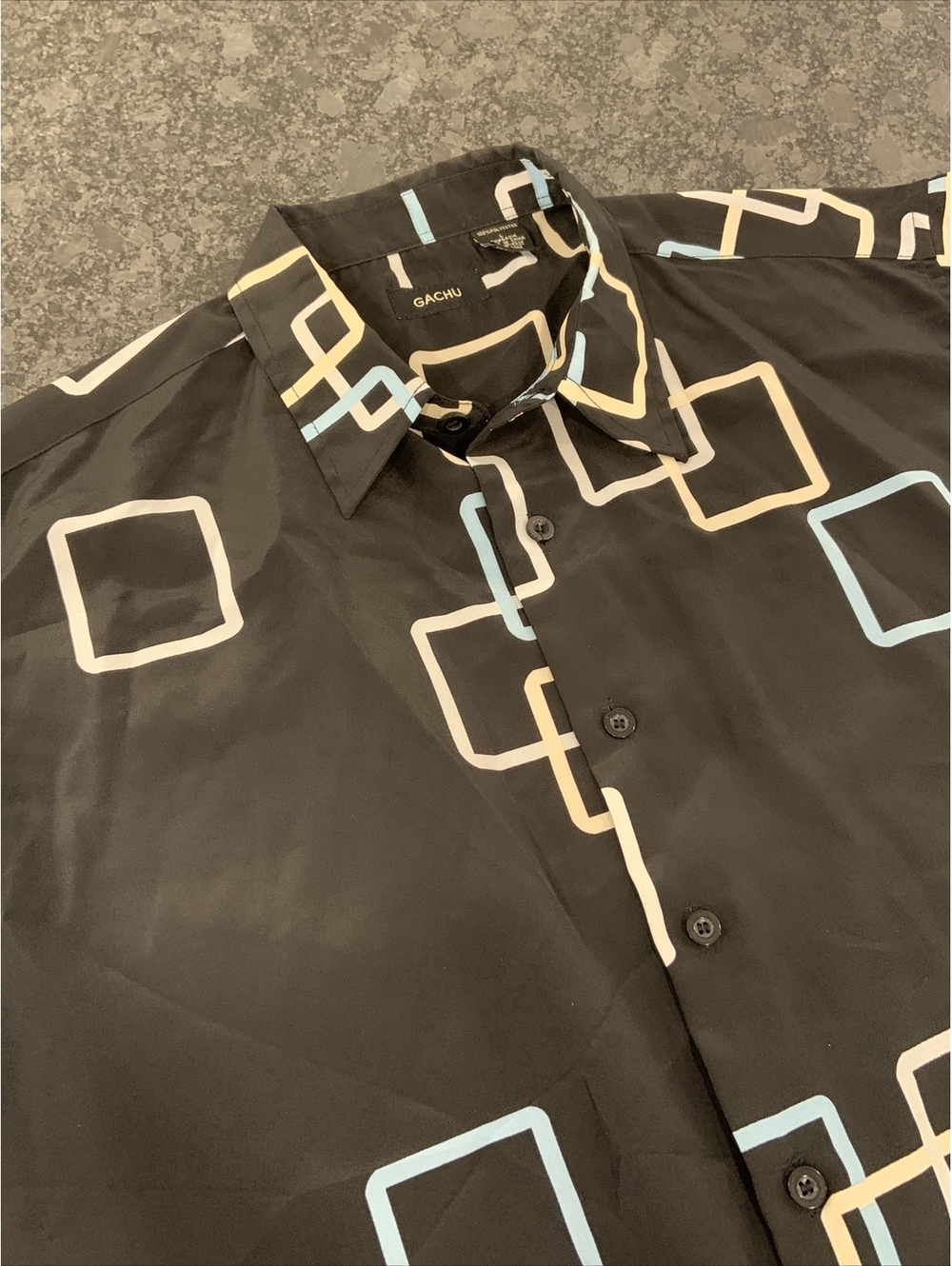 Gachu Men's Large Short Sleeve Black White Geometric Button Front Casual Shirt